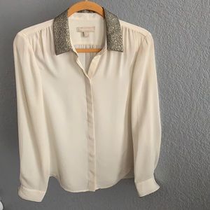 Banana Republic Cream Blouse w/ Metallic Trim, Sm